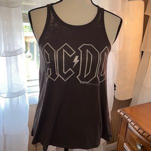 AC/DCblack and silver graphic print tank top with back triangle cut out size S!
